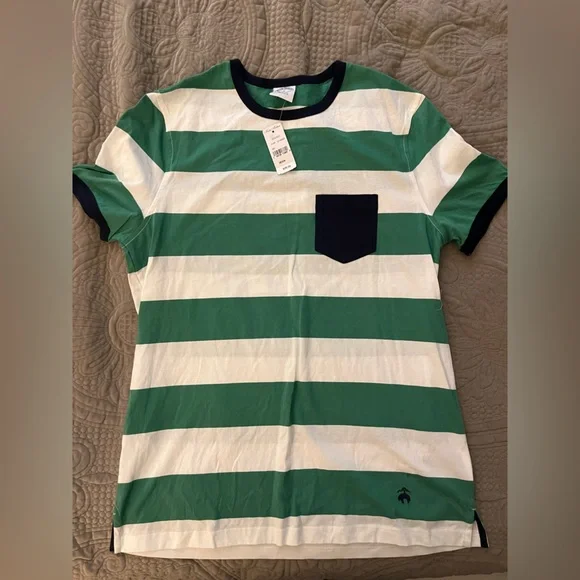 Brooks Brothers Green and White Striped Short Sleeve Tee - Picture 1 of 1